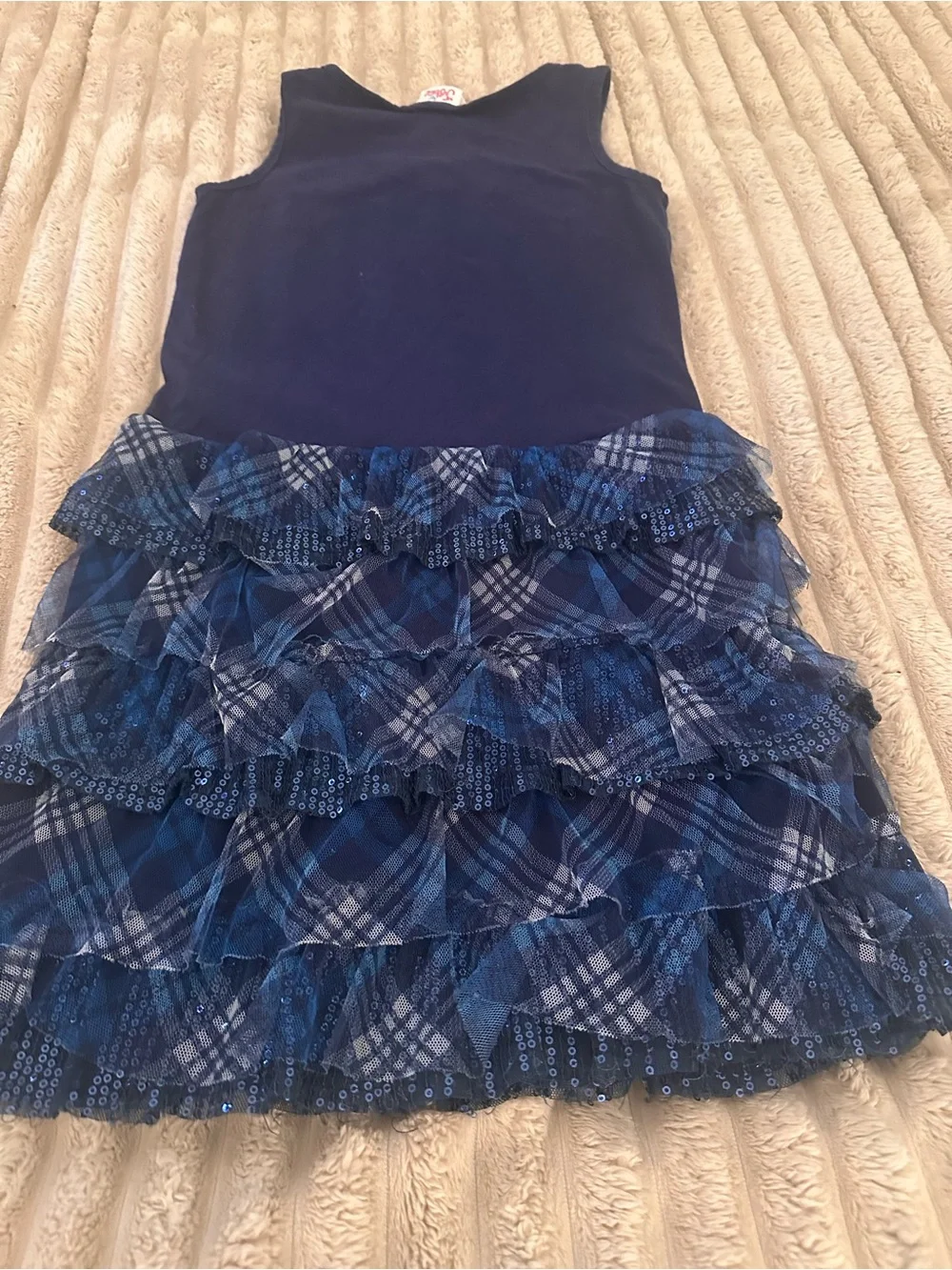 Justice Navy Blue Tiered Ruffle Plaid Dress